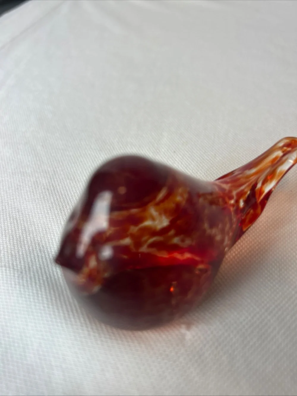 Handmade Glass Bird Jill Henrietta Davis Red Orange Speckled Paperweight Whimsy